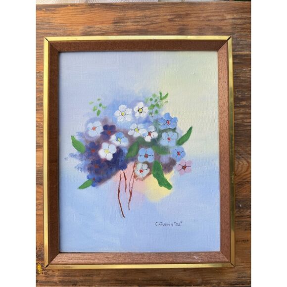 Lot of 2 VTG C. Guerin "82" Flower Framed Art Canvas Painting Signed 9"x 11.5" - Picture 8 of 9